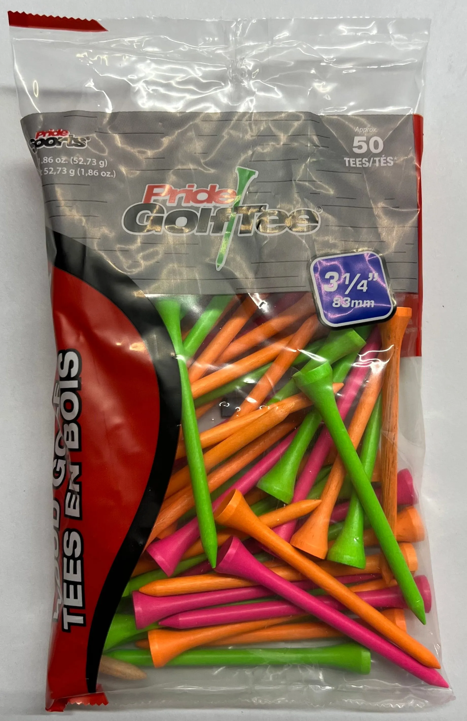 Pride Deluxe Wood Golf Tees 3-1/4" - Retail Bags