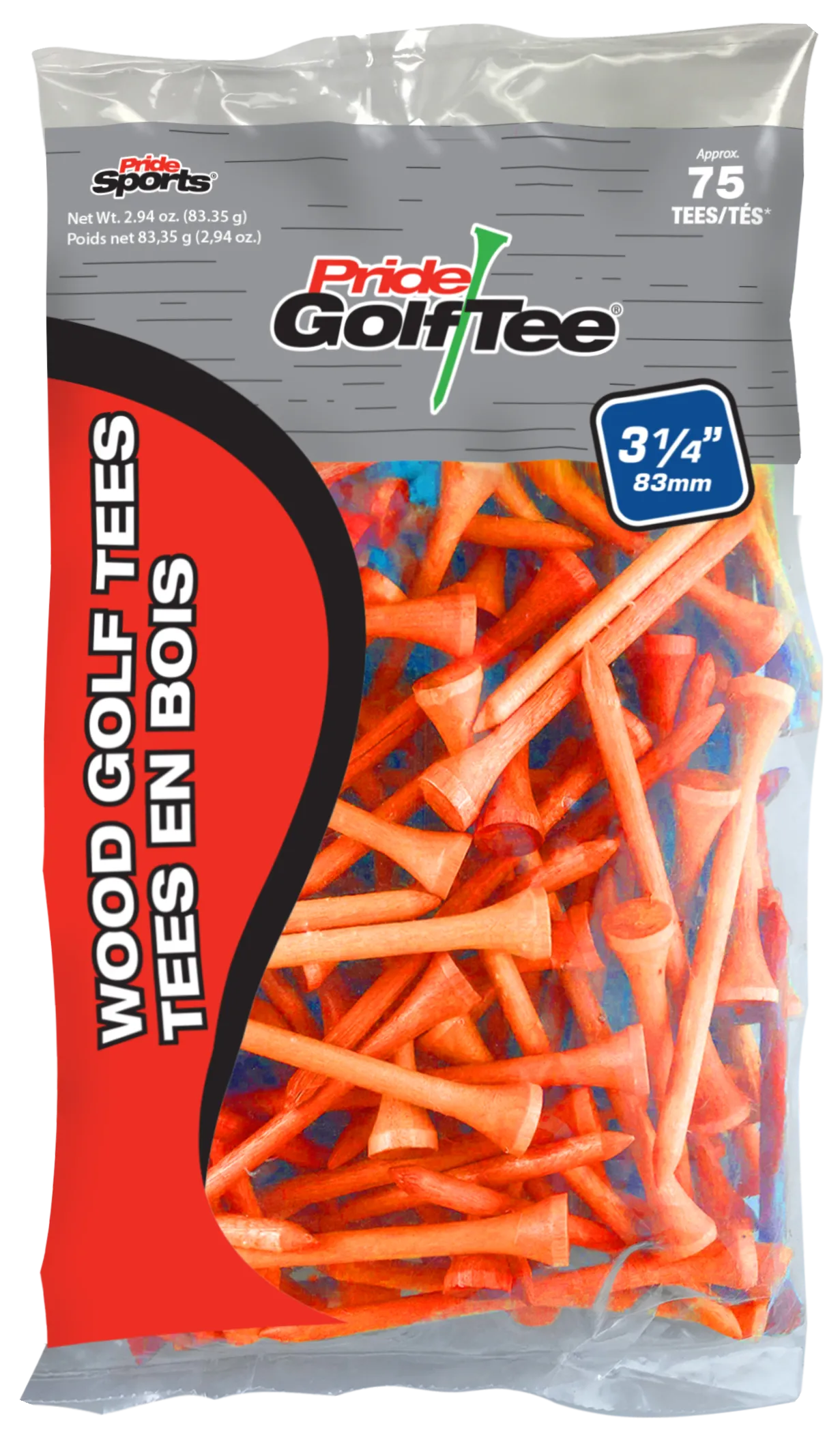 Pride Deluxe Wood Golf Tees 3-1/4" - Retail Bags