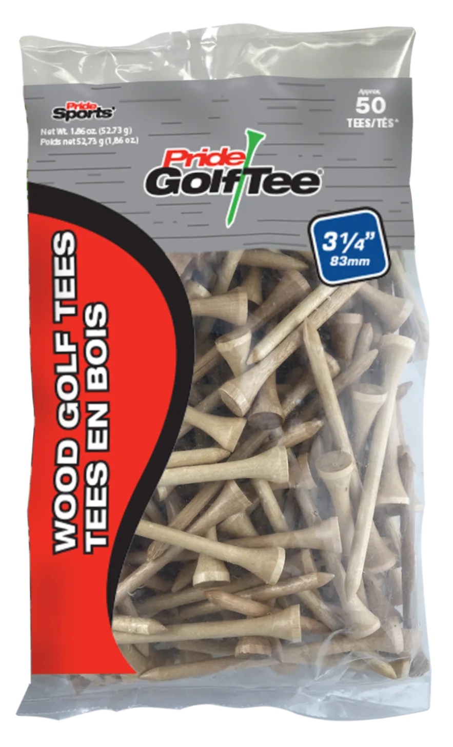 Pride Deluxe Wood Golf Tees 3-1/4" - Retail Bags