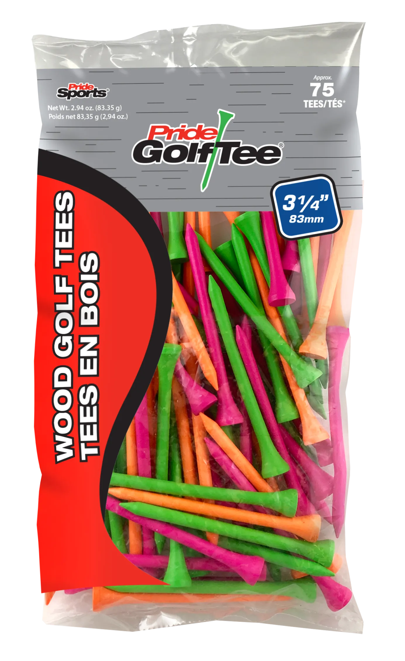 Pride Deluxe Wood Golf Tees 3-1/4" - Retail Bags