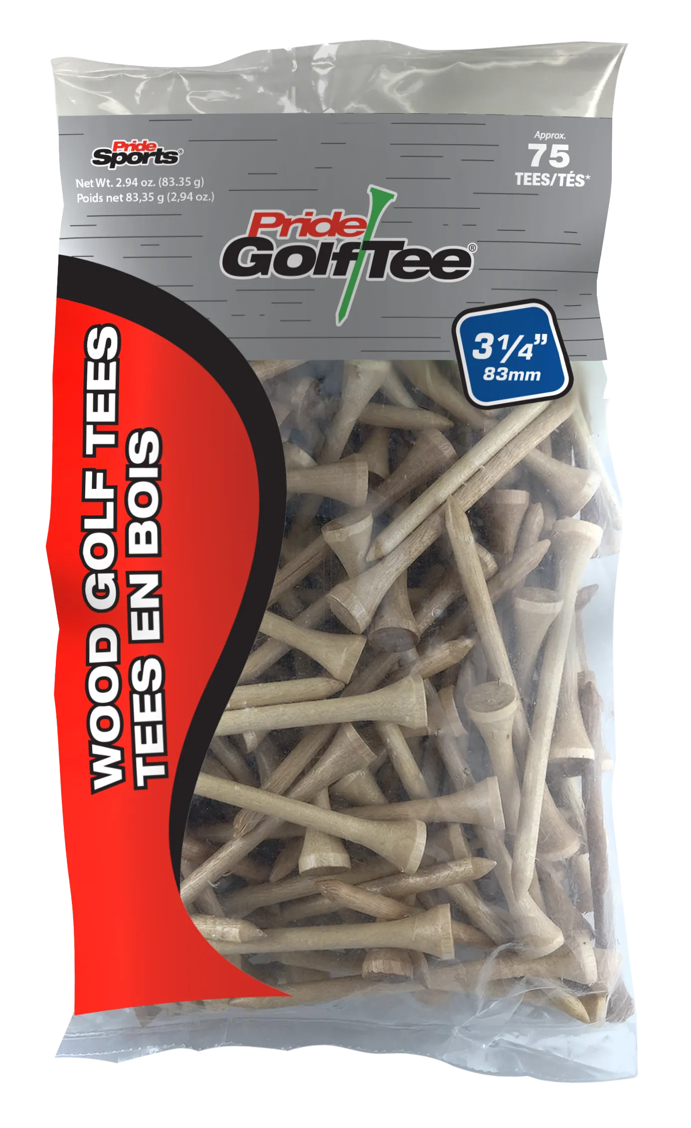 Pride Deluxe Wood Golf Tees 3-1/4" - Retail Bags