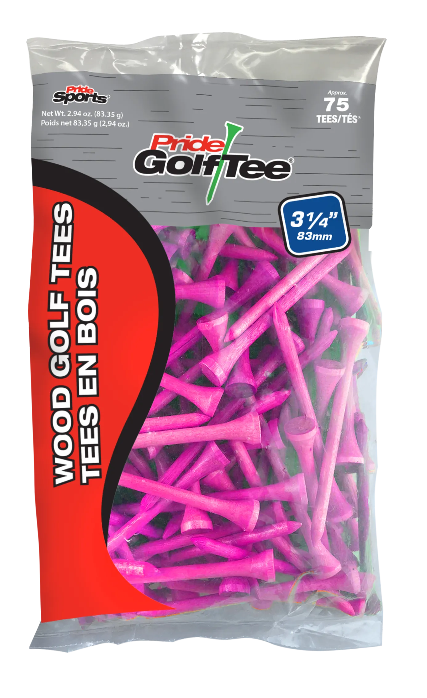 Pride Deluxe Wood Golf Tees 3-1/4" - Retail Bags
