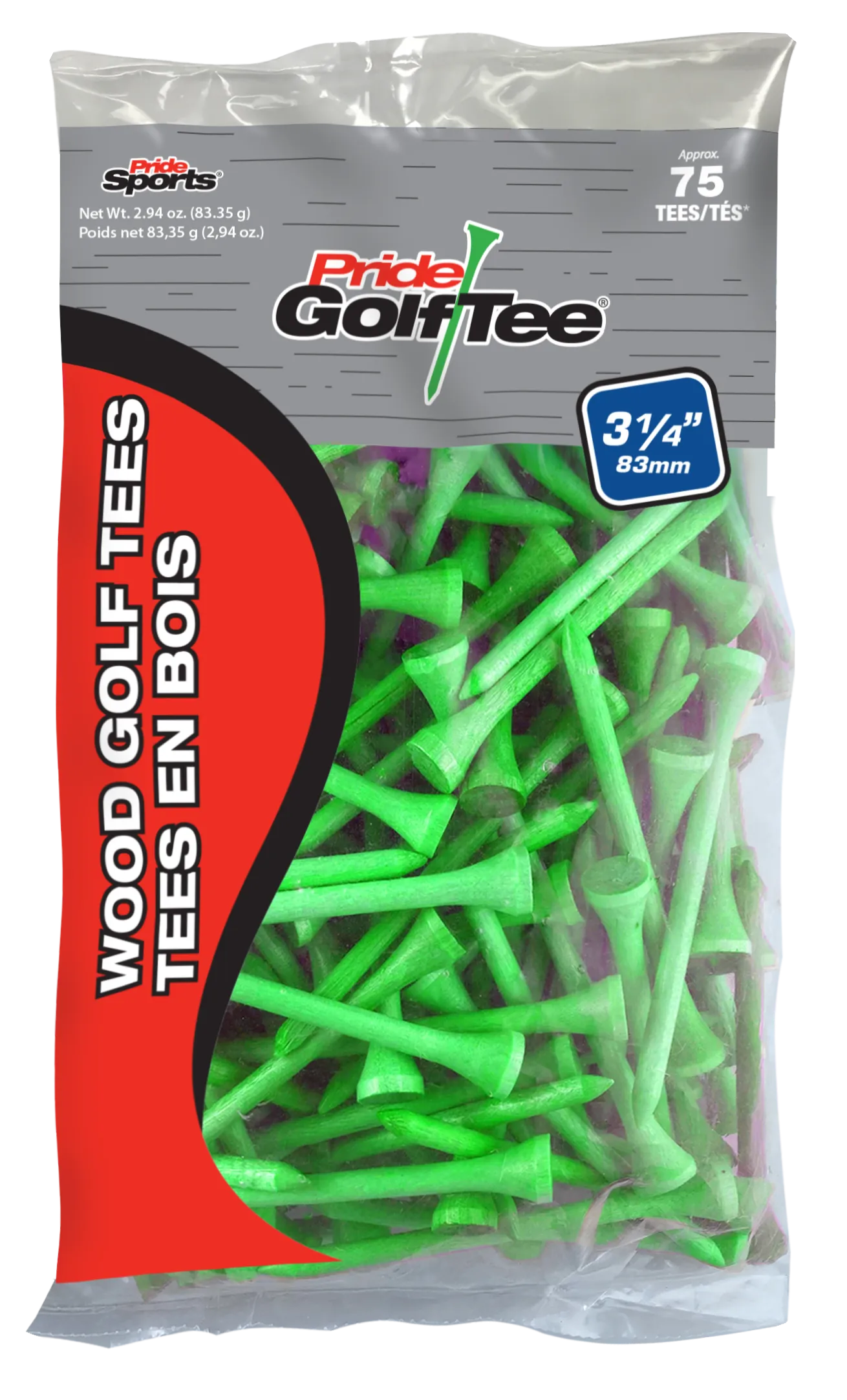 Pride Deluxe Wood Golf Tees 3-1/4" - Retail Bags