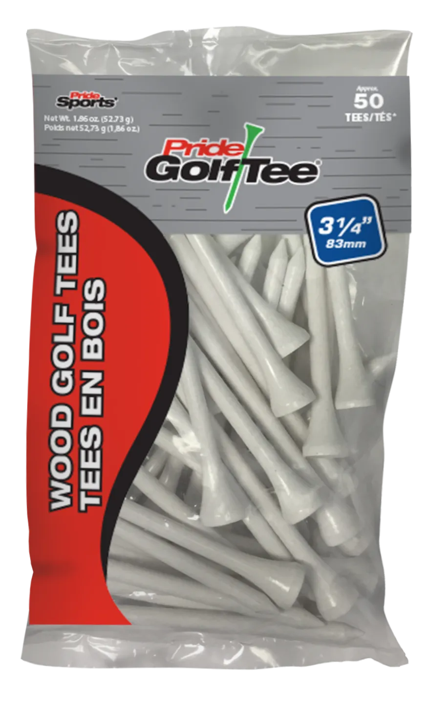 Pride Deluxe Wood Golf Tees 3-1/4" - Retail Bags