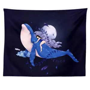 Psychedelic Whale Tapestry Wall Hanging Moon Girls Tapestry Plant Wall Tapestry for Bedroom Living Room Dorm Home Decor