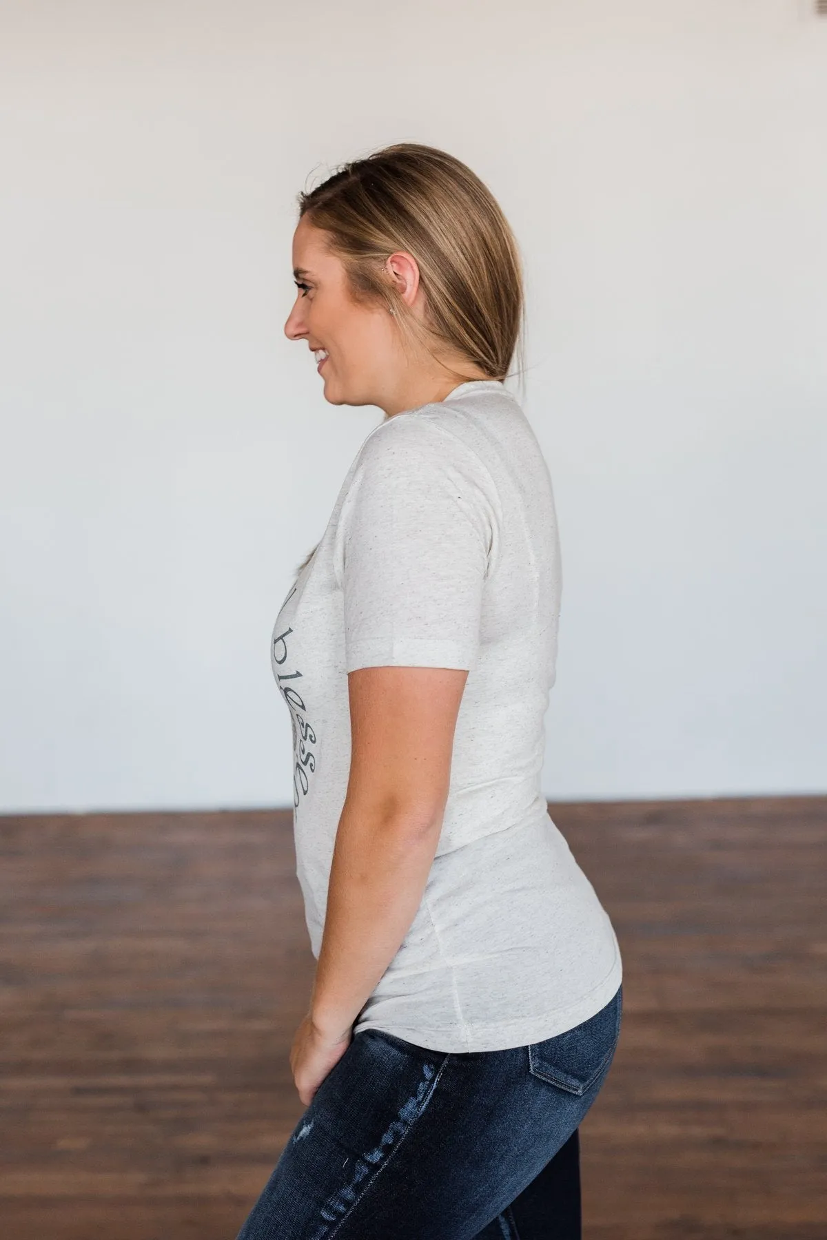 "Grateful, Blessed, Thankful" Graphic Tee- Heathered Oatmeal
