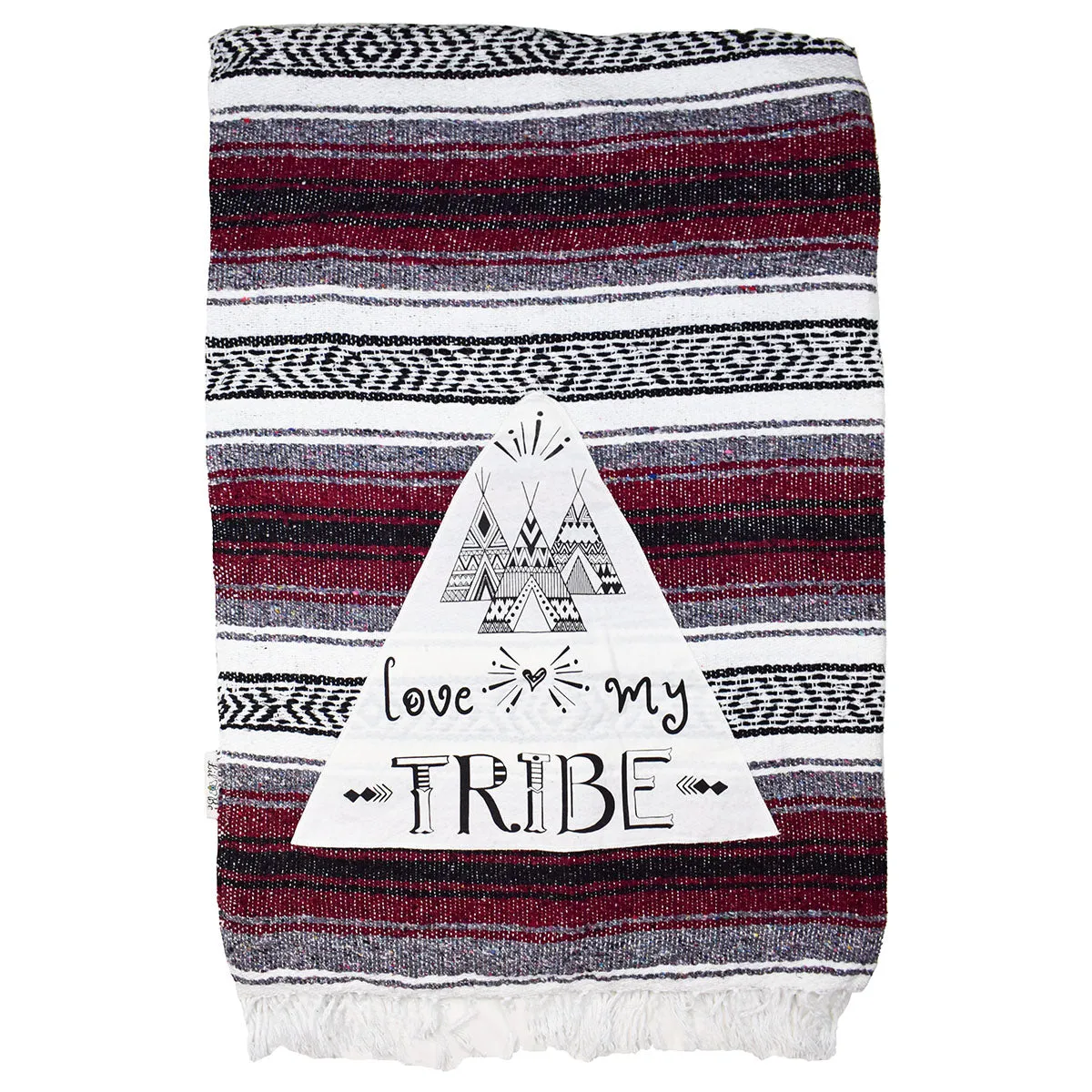 "Love My Tribe" - Burgundy Throw - Falza Mexican Blanket - Wholesale