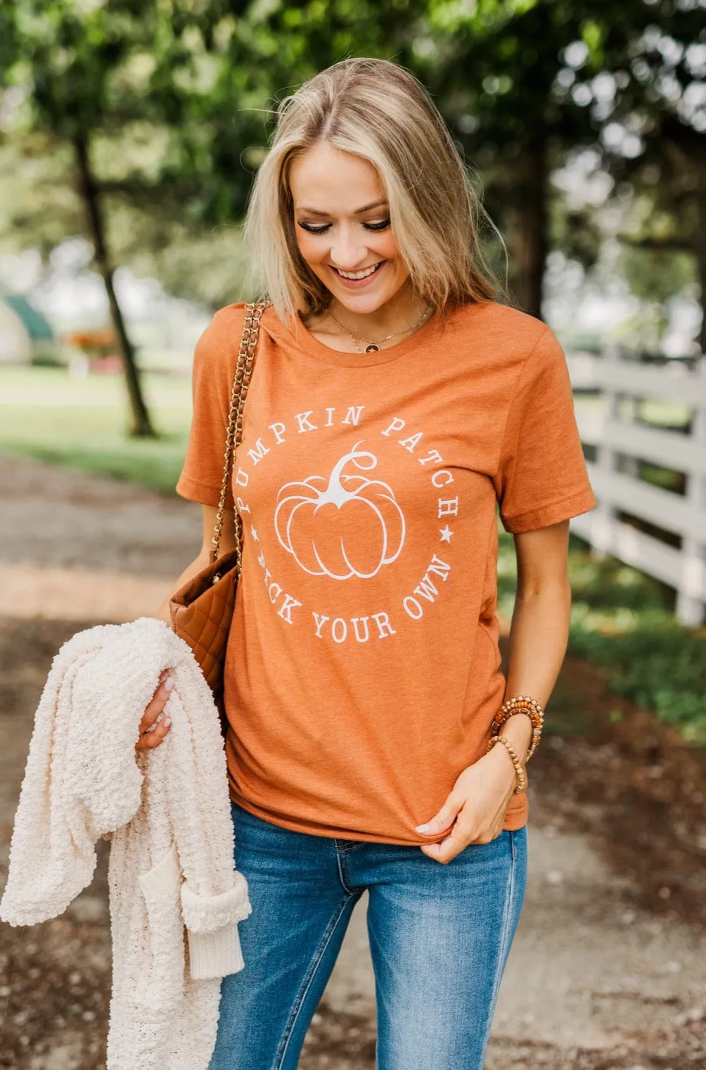 "Pumpkin Patch, Pick Your Own" Graphic Tee- Copper