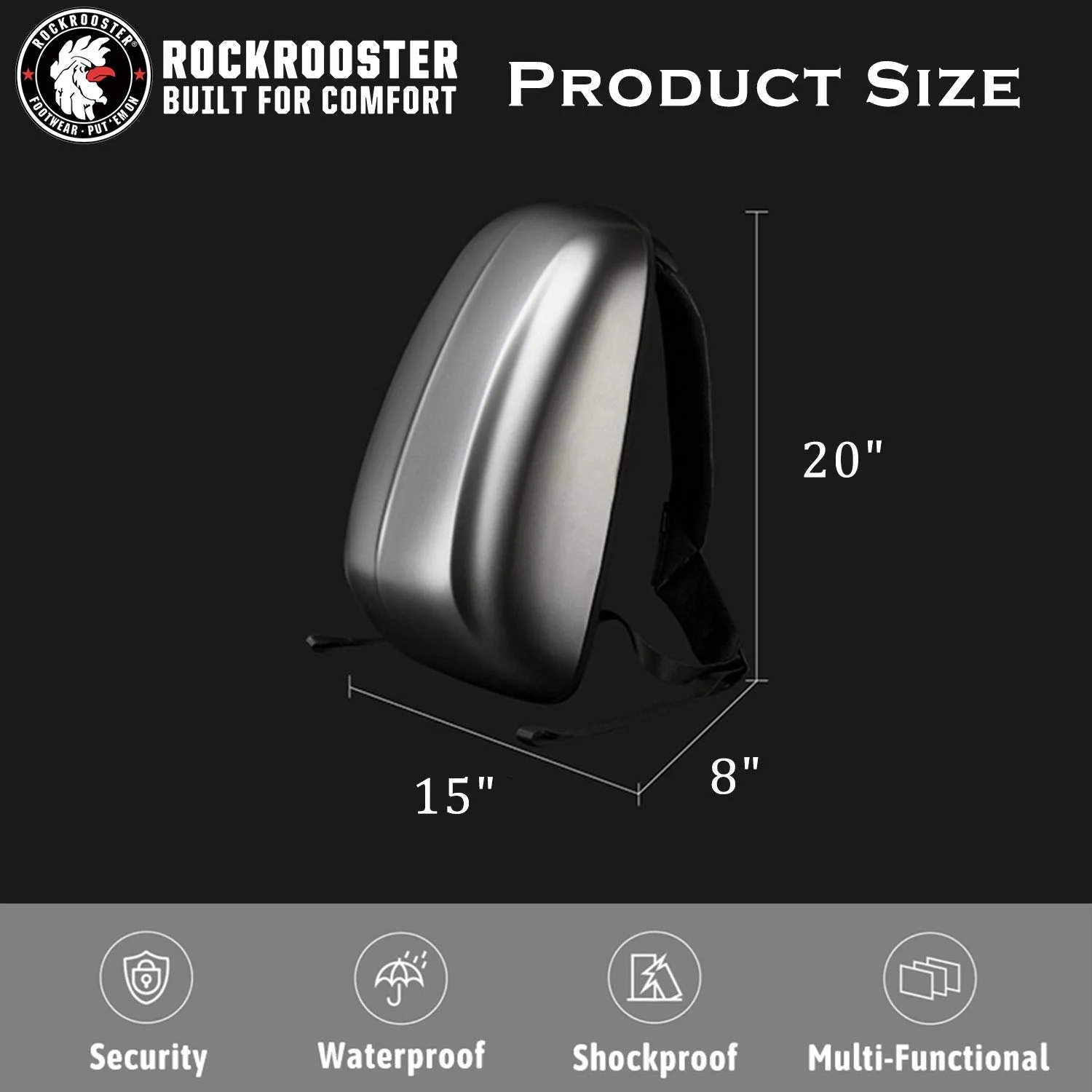 ROCKROOSTER Streamlined Backpack Helmet Cycling Bag, Apus, Computer Bag, Motorcycle Backpack, Anti Theft, Waterproof, Hard Shell Shaping Bag- A1-BK