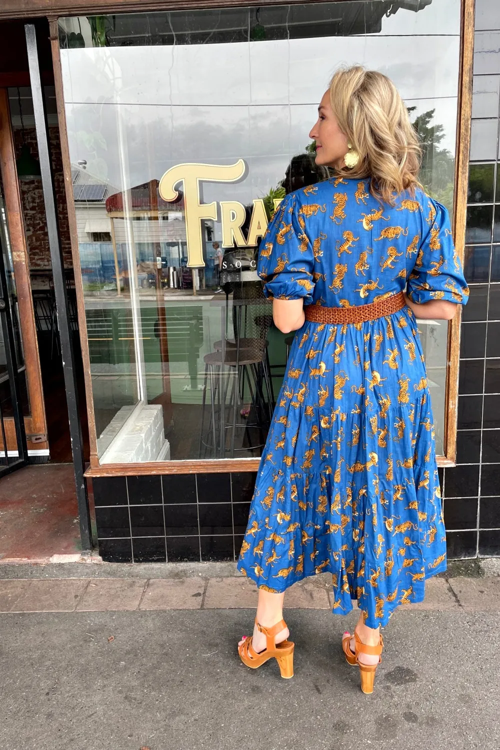 ROSELLE HALCYON MIDI DRESS LEOPARD TEAL
