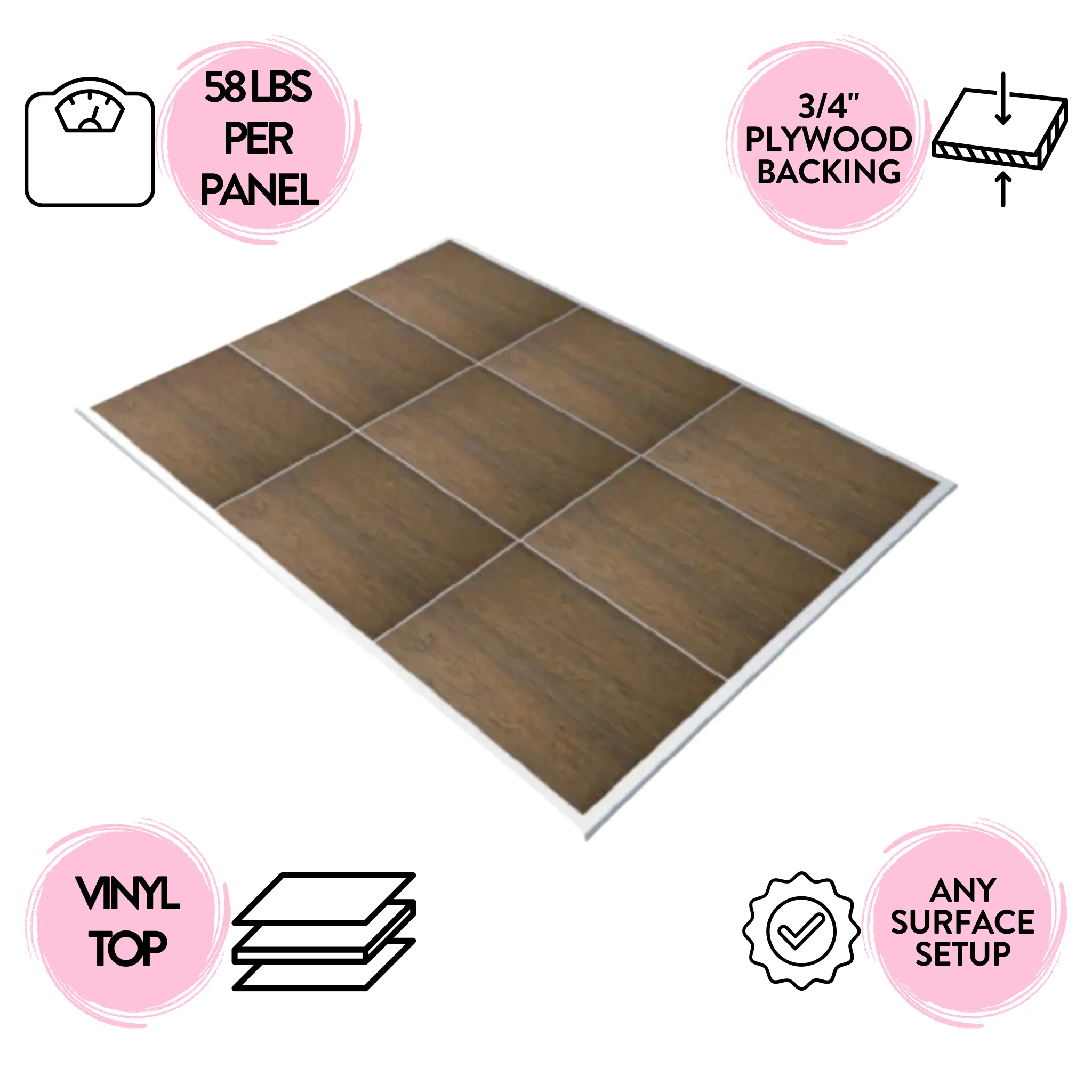 Rustic Cedar Vinyl Portable Dance Floor - Subfloor Included
