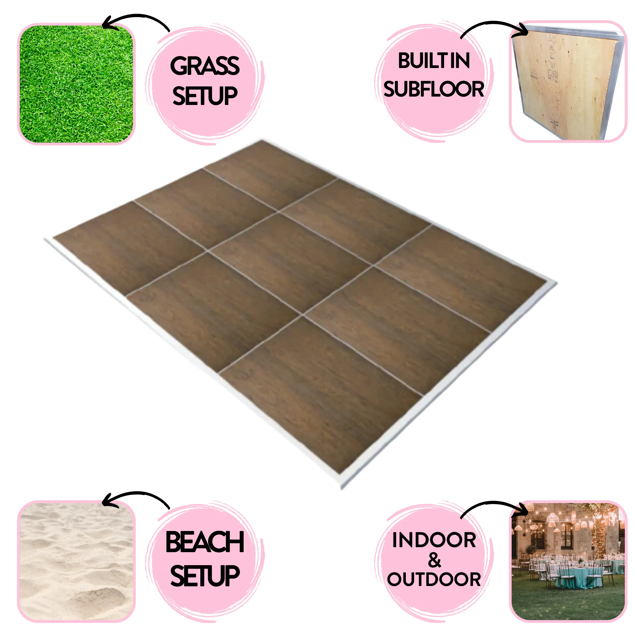 Rustic Cedar Vinyl Portable Dance Floor - Subfloor Included