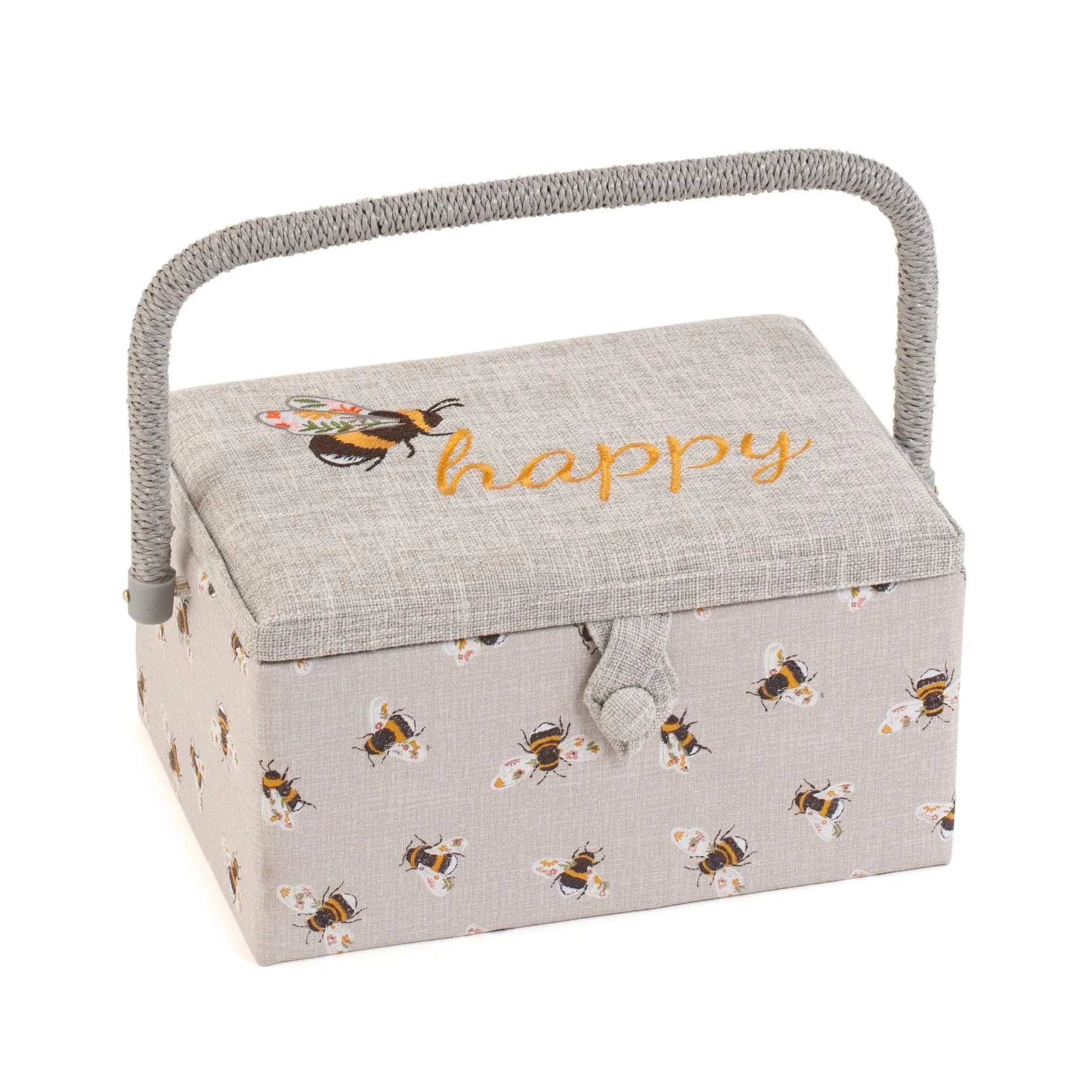 Sewing Box | Hobby Gift | Embroidered Bees - Bee Happy