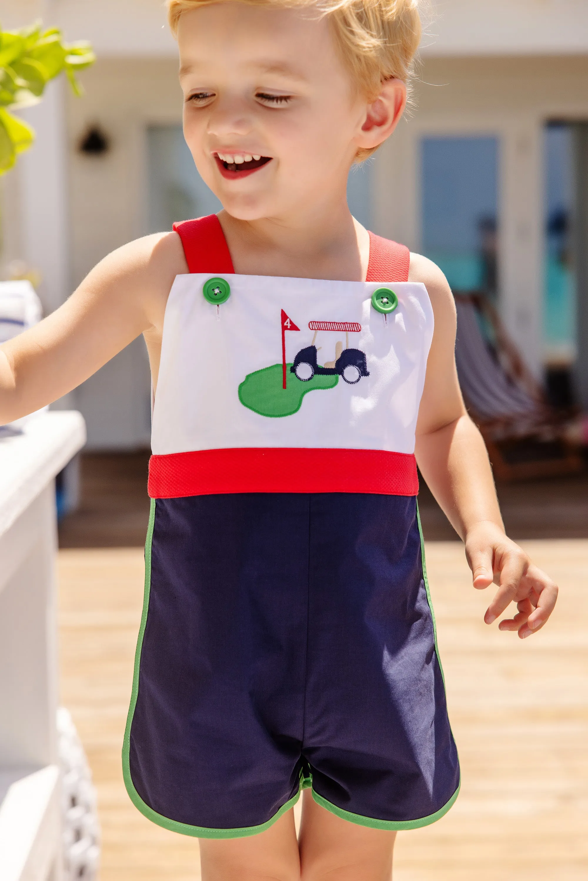 Shadwell Shortall - Nantucket Navy with Worth Avenue White, Richmond Red, Kiawah Kelly Green, & Golf Cart Applique