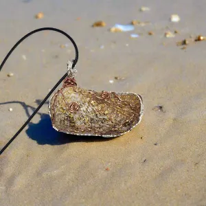 Sparkling Angel Wing Pendant with Copper and Silver Wire Wrap – Handmade Beach Jewelry