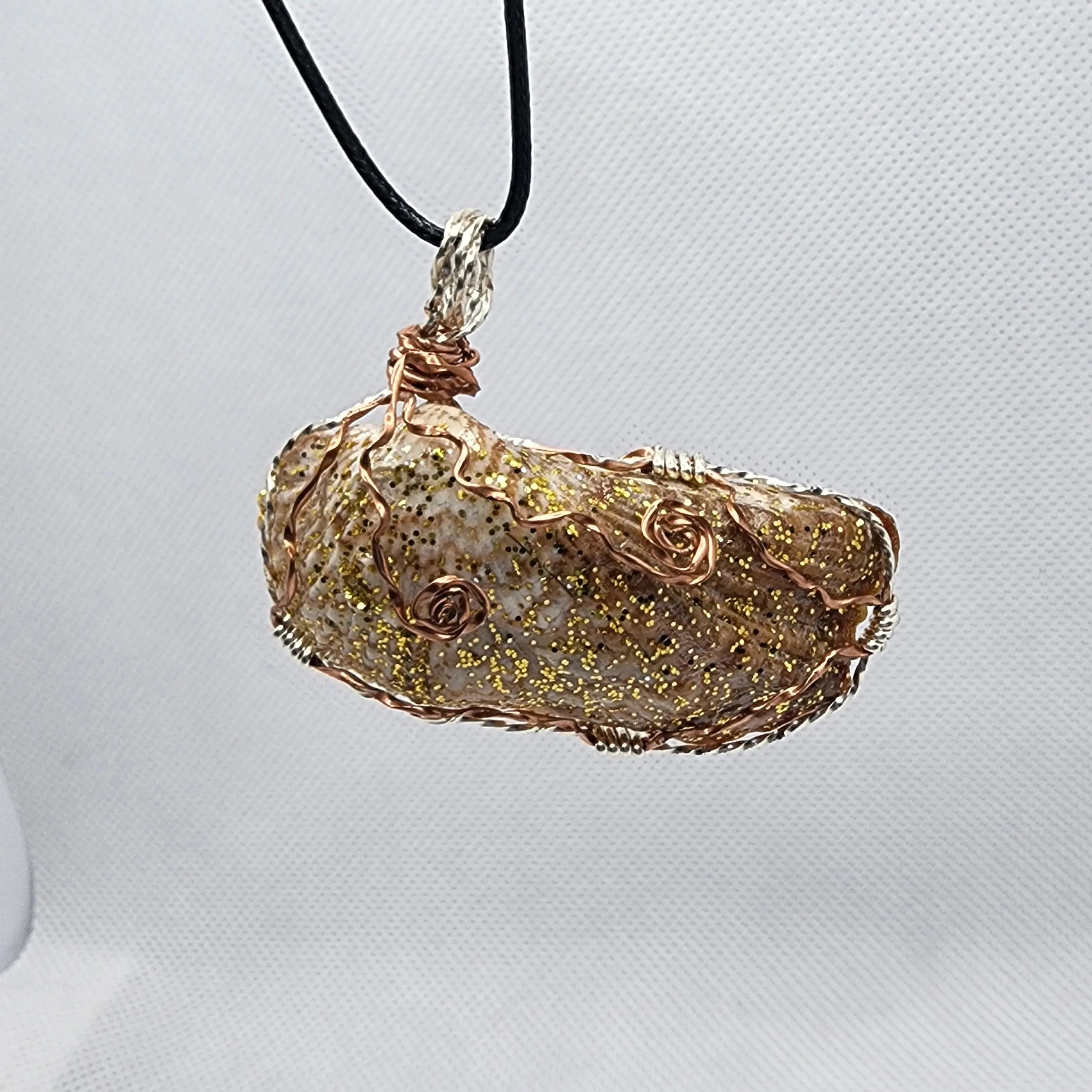 Sparkling Angel Wing Pendant with Copper and Silver Wire Wrap – Handmade Beach Jewelry