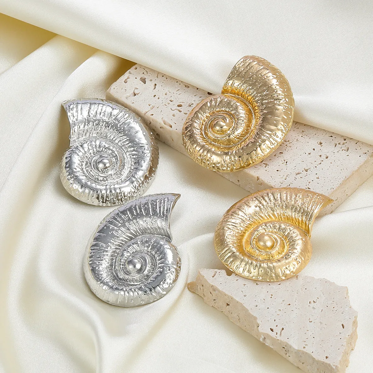 Summer New Vacation Beach Style Conch Earrings Alloy Earrings Female European and American Exaggerated Metal Ornament Cross-Border Wholesale