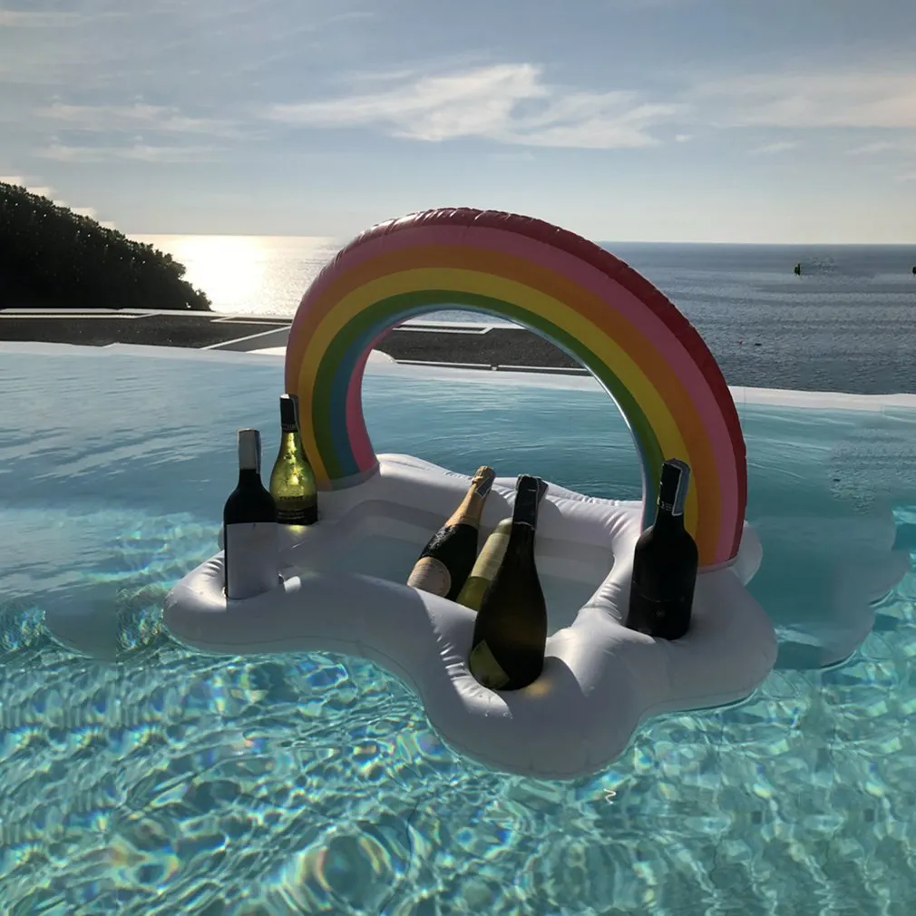 Summer Party Bucket Rainbow Cloud Cup Holder Inflatable Pool Float Beer Drinking Cooler Table Bar Tray Beach Swimming Ring