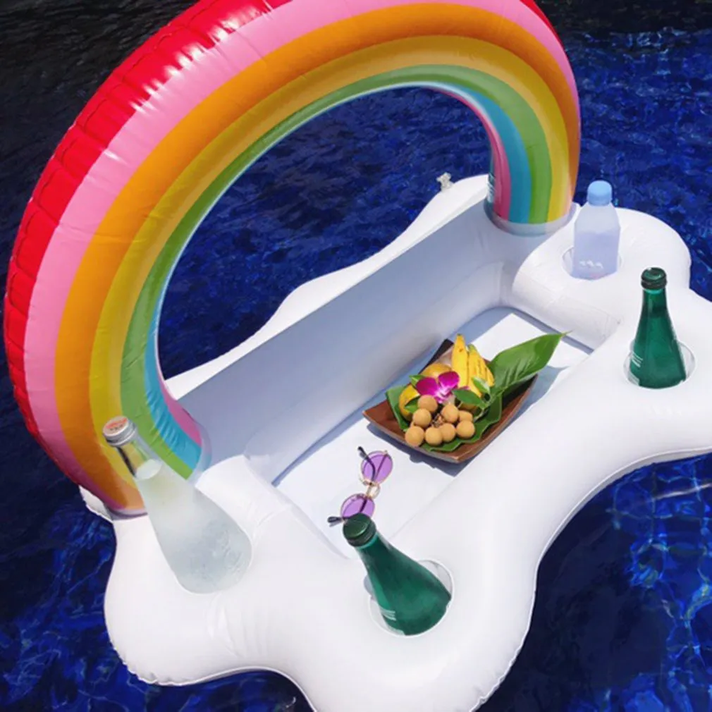 Summer Party Bucket Rainbow Cloud Cup Holder Inflatable Pool Float Beer Drinking Cooler Table Bar Tray Beach Swimming Ring