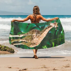 Tall Giraffe Surrounded by Greenery Beach Towel - 31.5" x 71" (Made In USA)