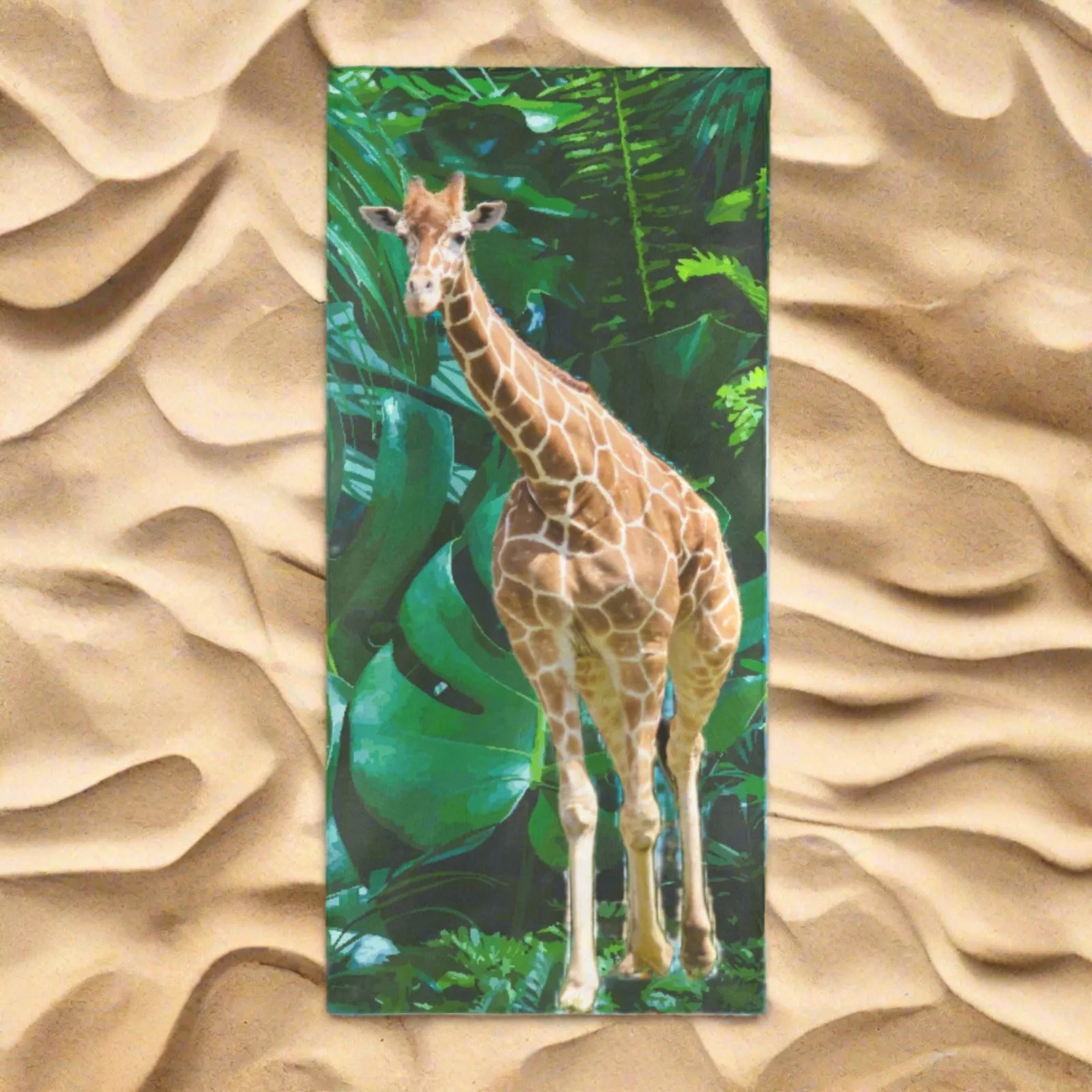 Tall Giraffe Surrounded by Greenery Beach Towel - 31.5" x 71" (Made In USA)