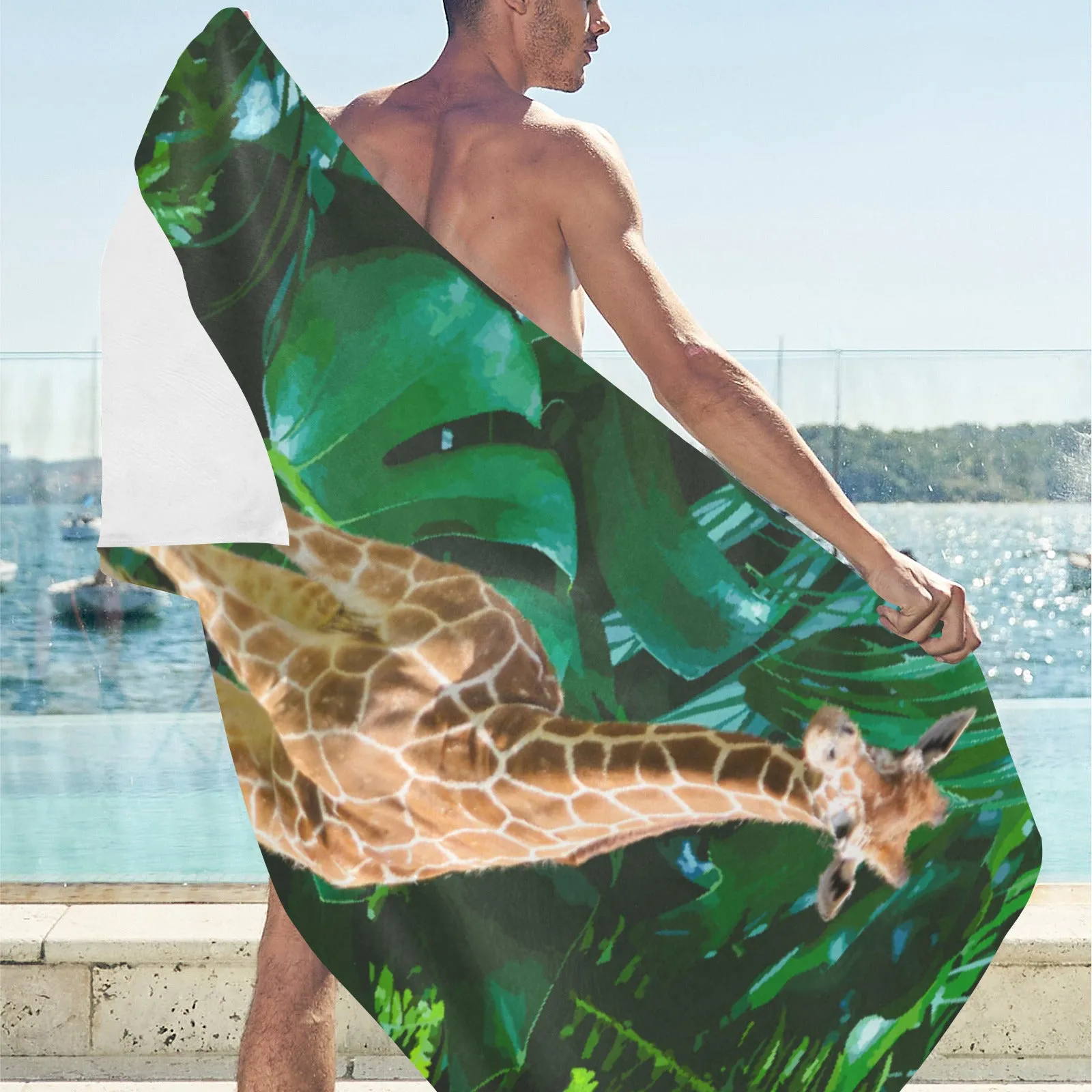 Tall Giraffe Surrounded by Greenery Beach Towel - 31.5" x 71" (Made In USA)