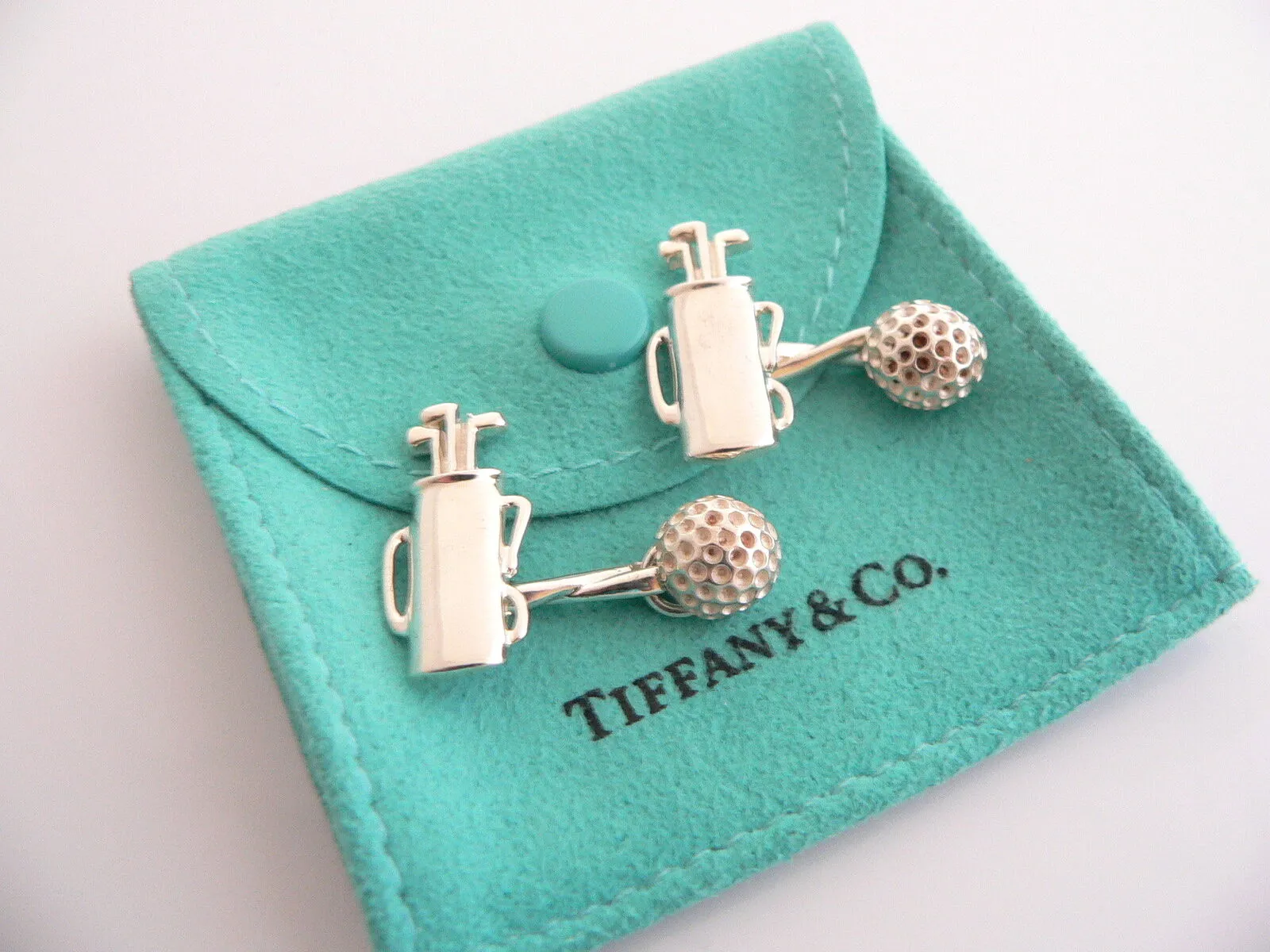 Tiffany & Co Golf Cuff Links Golf Ball Set Cuff Link Cufflink Gift Love Pouch
