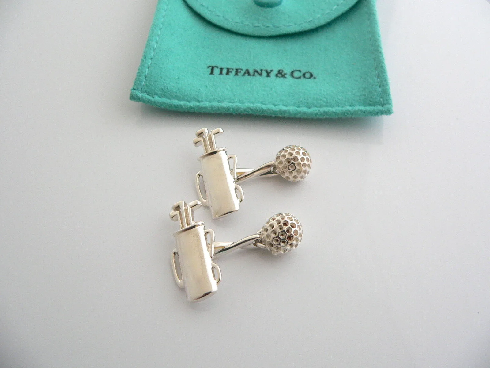 Tiffany & Co Golf Cuff Links Golf Ball Set Cuff Link Cufflink Gift Love Pouch