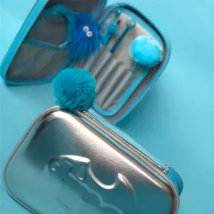 Tinc Silver Hardtop Pencil Case with Electric Blue Trim