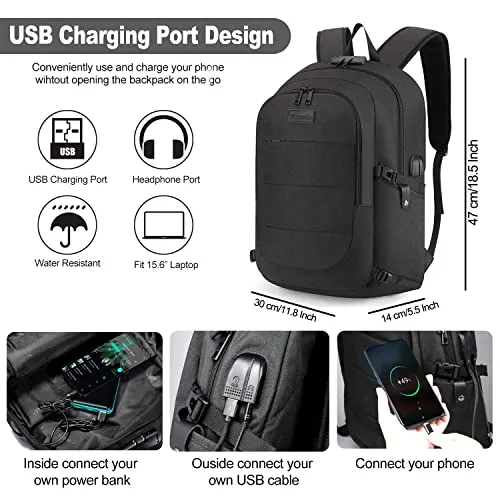 Travel Laptop Backpack Water Resistant Anti-Theft Bag with USB Charging Port and Lock 14/15.6 Inch Computer Business Backpacks for Women Men College School Student Gift,Bookbag Casual Hiking Daypack