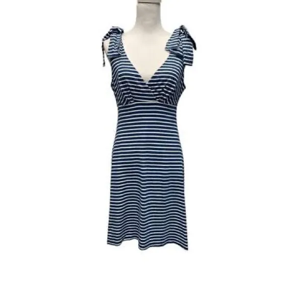 Trina Turk Kearney V-Neck Blue White Striped Casual Beach Sun Dress Size 4 NWT