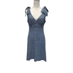 Trina Turk Kearney V-Neck Blue White Striped Casual Beach Sun Dress Size 4 NWT