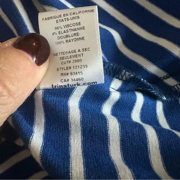 Trina Turk Kearney V-Neck Blue White Striped Casual Beach Sun Dress Size 4 NWT