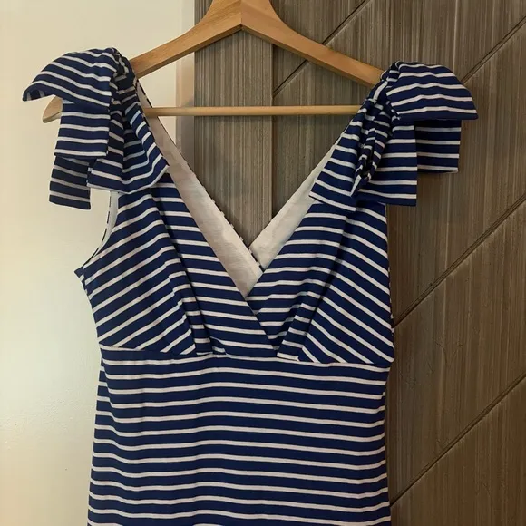 Trina Turk Kearney V-Neck Blue White Striped Casual Beach Sun Dress Size 4 NWT