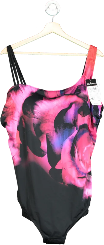Ulla Popken Black/Pink Floral Swimsuit EU 62 UK XXXL