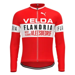 VELDA Flandria Red Vintage Long Sleeve Cycling Jersey Top