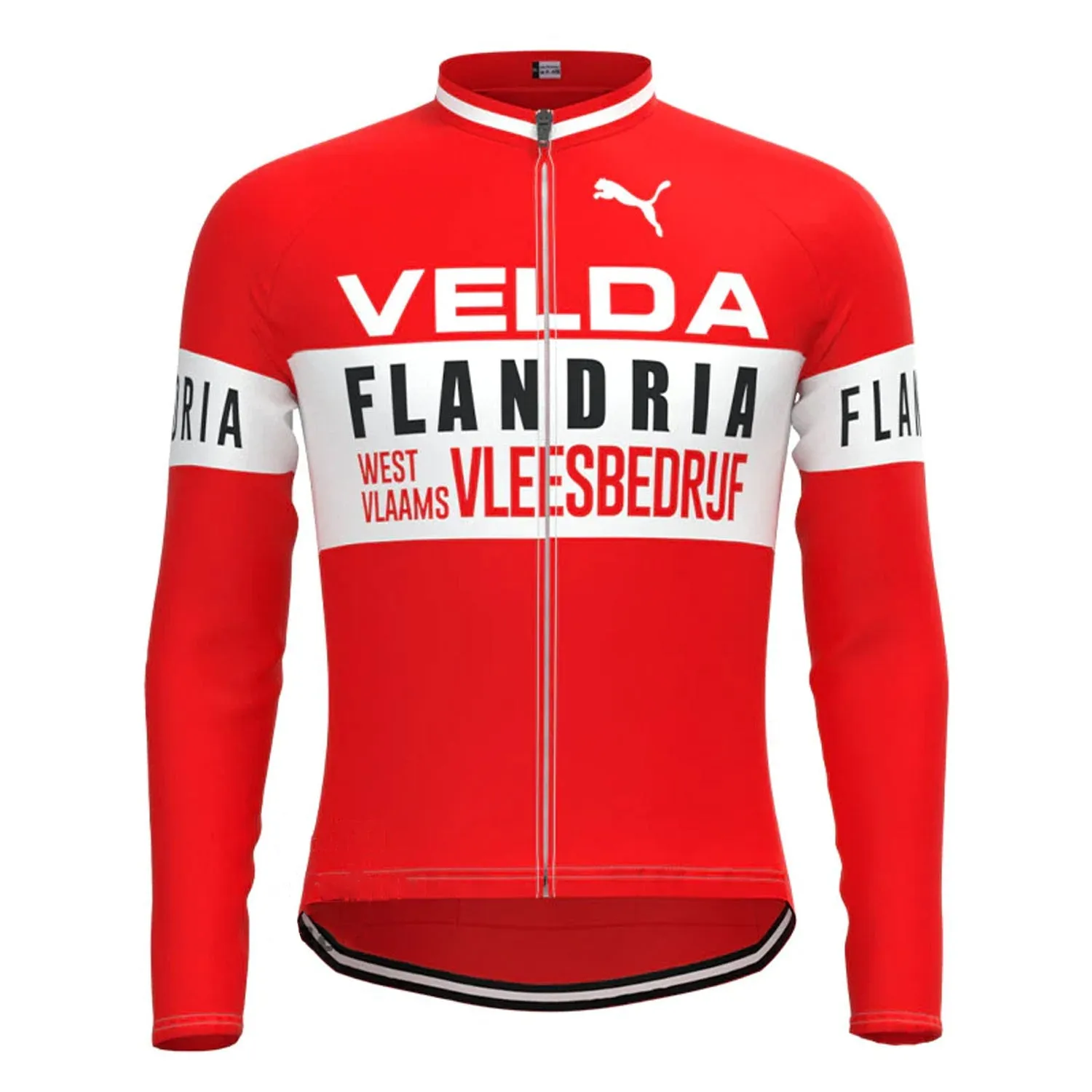 VELDA Flandria Red Vintage Long Sleeve Cycling Jersey Top