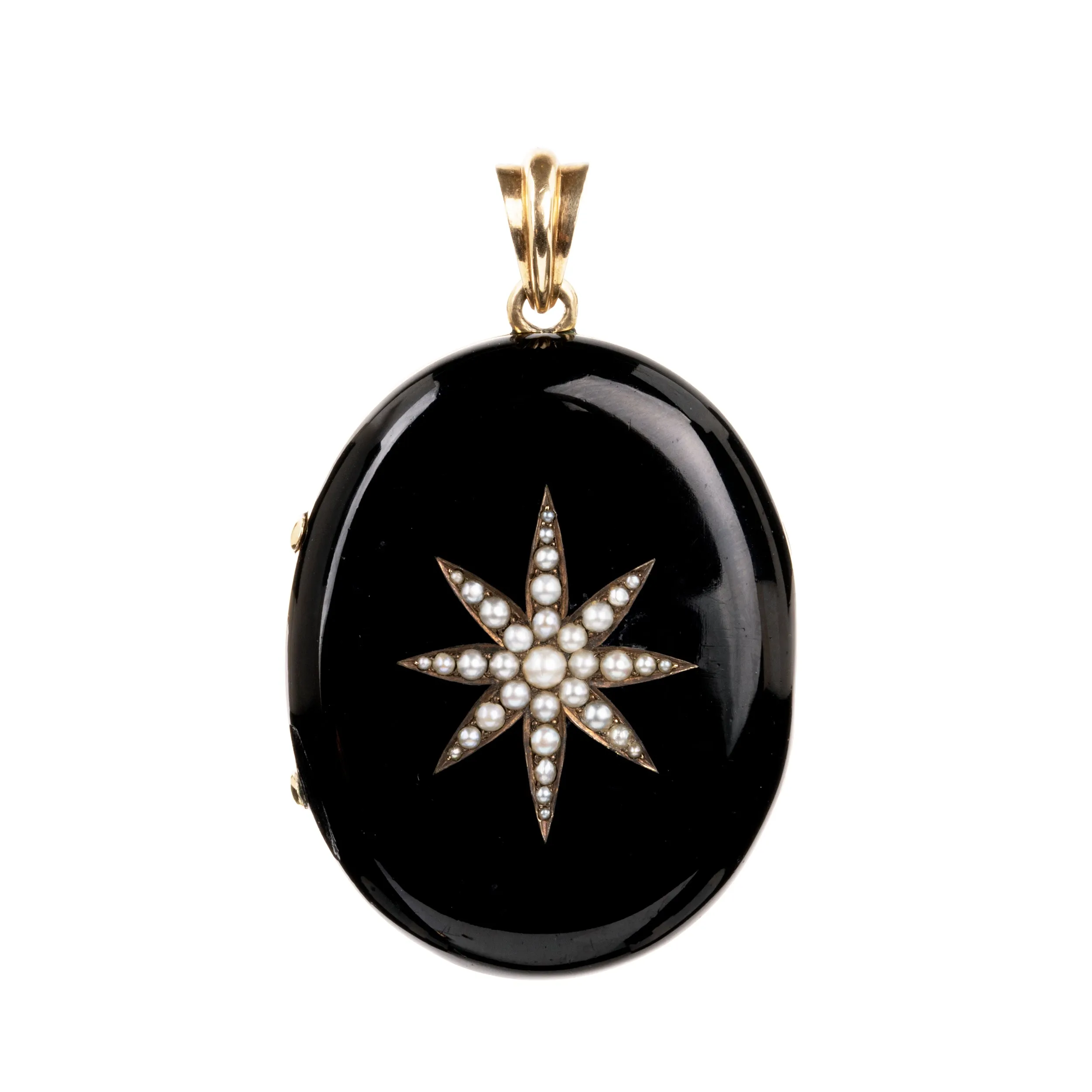 Victorian Era Black Enamel and Pearl Starburst Locket