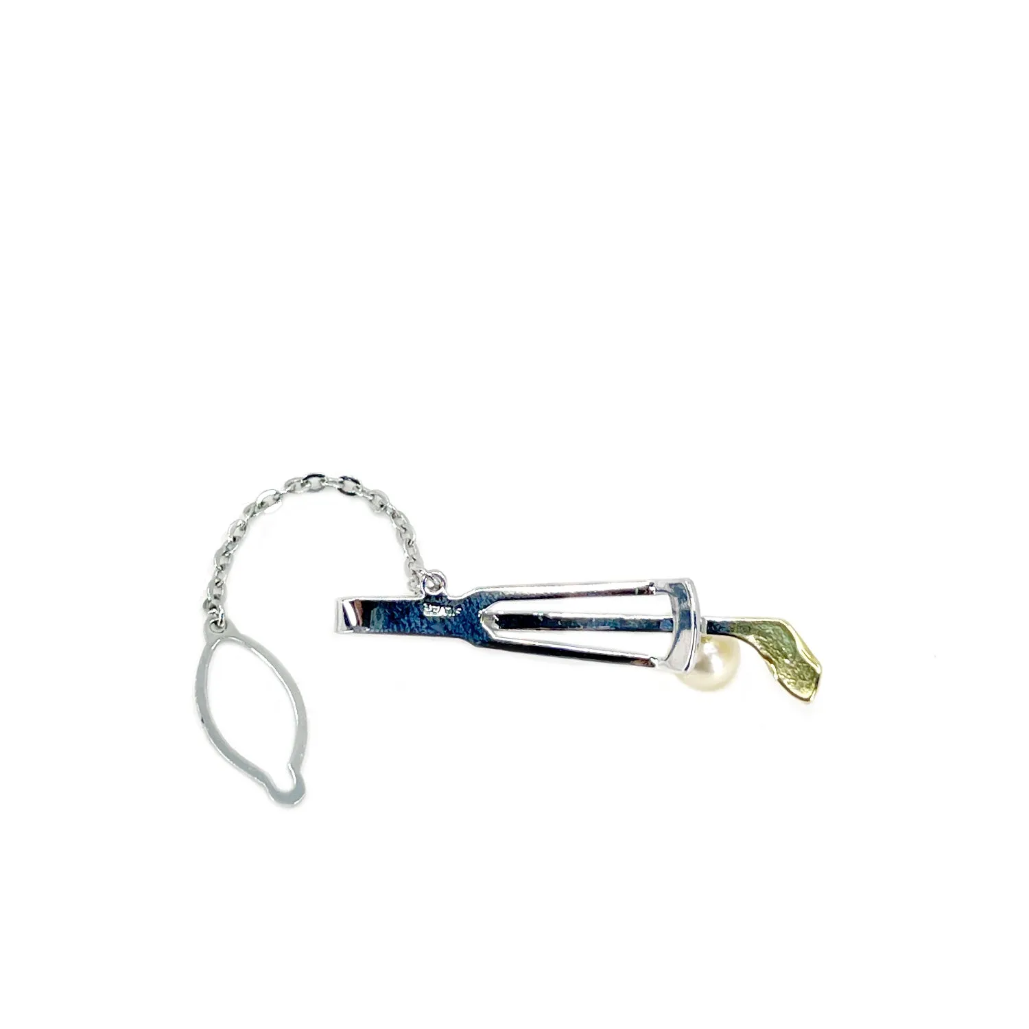 Vintage Golf Club Takashima Mid Century Modern Men's Japanese Saltwater Akoya Cultured Pearl Tie Bar- Sterling Silver