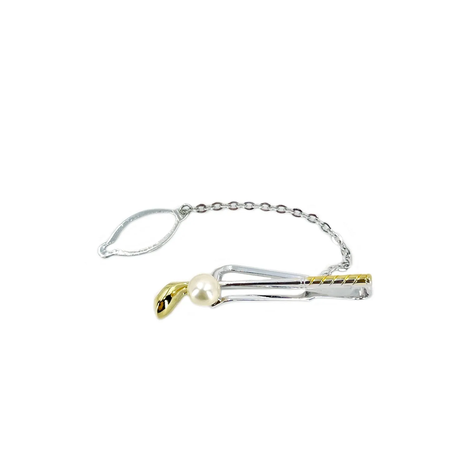 Vintage Golf Club Takashima Mid Century Modern Men's Japanese Saltwater Akoya Cultured Pearl Tie Bar- Sterling Silver