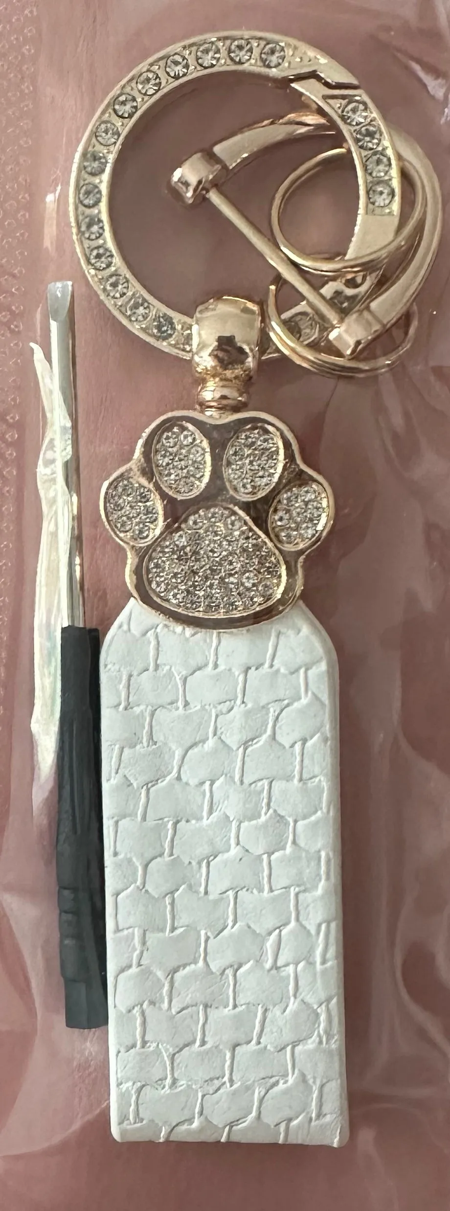 White With Rose Gold Pawprint Keychain