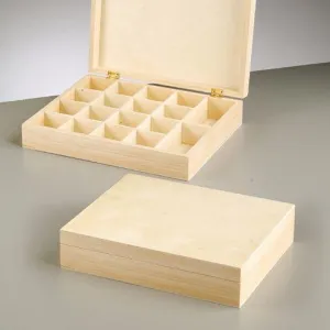 Wooden Tea Box 18 Compartments Pine Wood Magnetic Closure Craft 25 x 29 x 5.5 cm