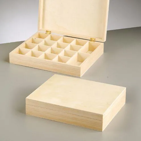 Wooden Tea Box 18 Compartments Pine Wood Magnetic Closure Craft 25 x 29 x 5.5 cm