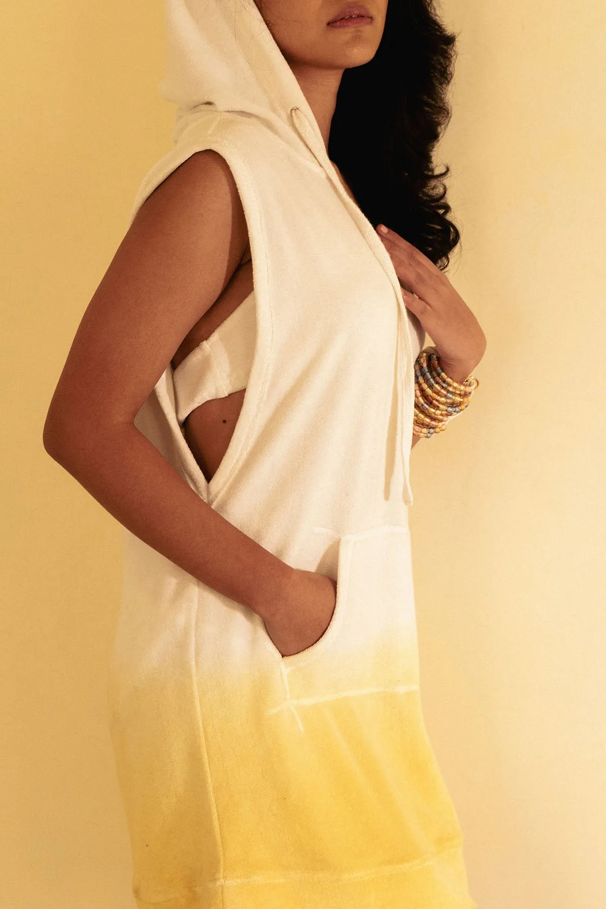 Yellow Cut-Off Hoodie Dress